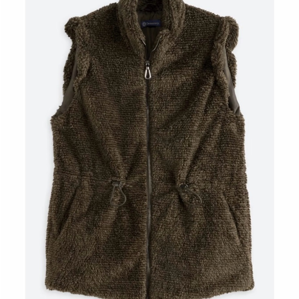 Democracy  Faux Fur Fleece Vest Olive Color Size: LP